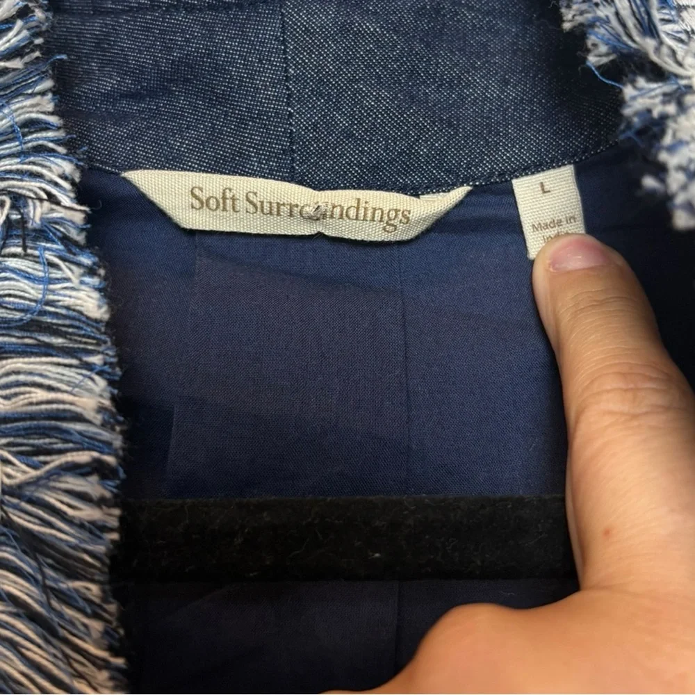 Soft Surroundings Mesaria Jacket Embroidered‎ Dark Denim Open Front Large 2GN81